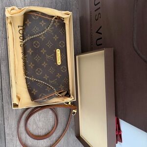 Louis Vuitton Brown Monogram Clutch with Gold Chain